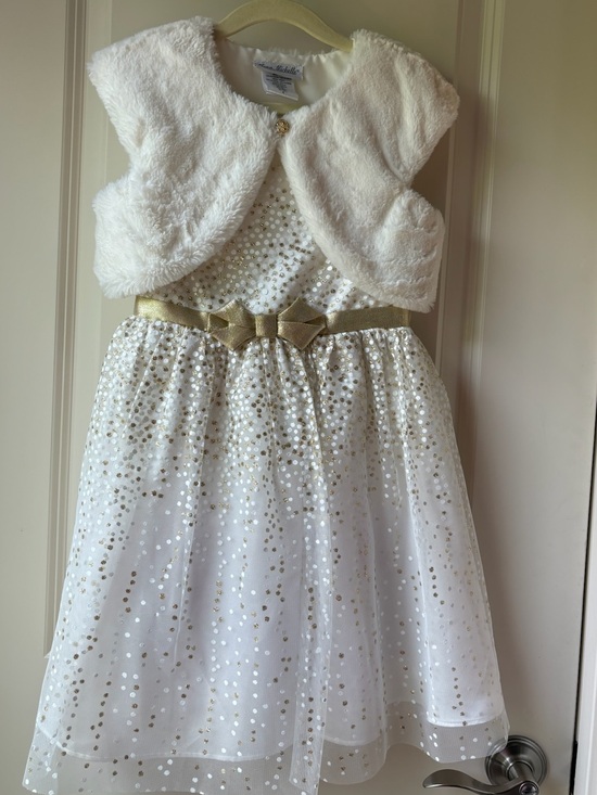 Jona Michelle Other - Dress and Cream Faux Fur Bolero with Gold Accent / Size 6 / EUC